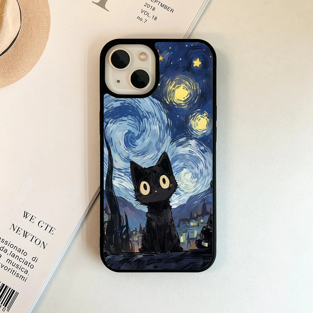 Black Cat in Starry Night Phone Case