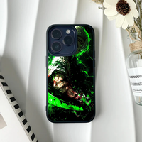 Roronoa Zoro from One Piece wielding his swords surrounded by a vibrant green aura, printed on a durable metal phone case.
