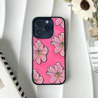 Hot pink phone case with stylized graphic pink and white lilies over a subtle wavy texture.