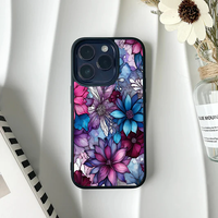 Phone case with a rich, colorful watercolor and ink floral pattern in magenta, purple, and teal.