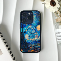 iPhone metal case featuring Vincent van Gogh's classic Starry Night painting over a small village.