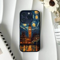Phone case displaying London's Big Ben and Parliament building painted in an impressionist Starry Night art style.