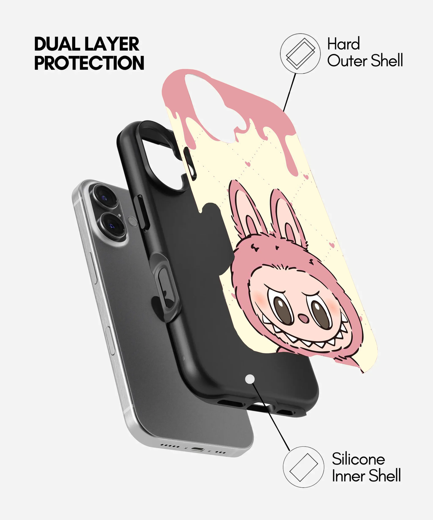Pastel Pink Labubu Monster Glossy Phone Case