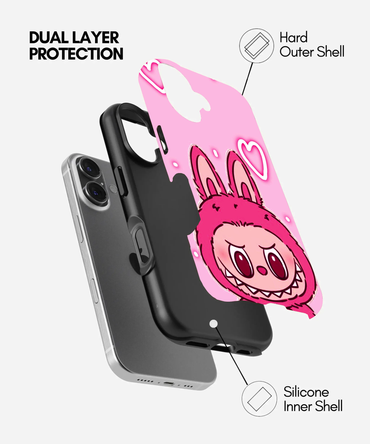 Neon Pink Labubu Heart Glossy Phone Case