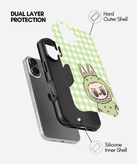 Mint Green Gingham Labubu Glossy Phone Case