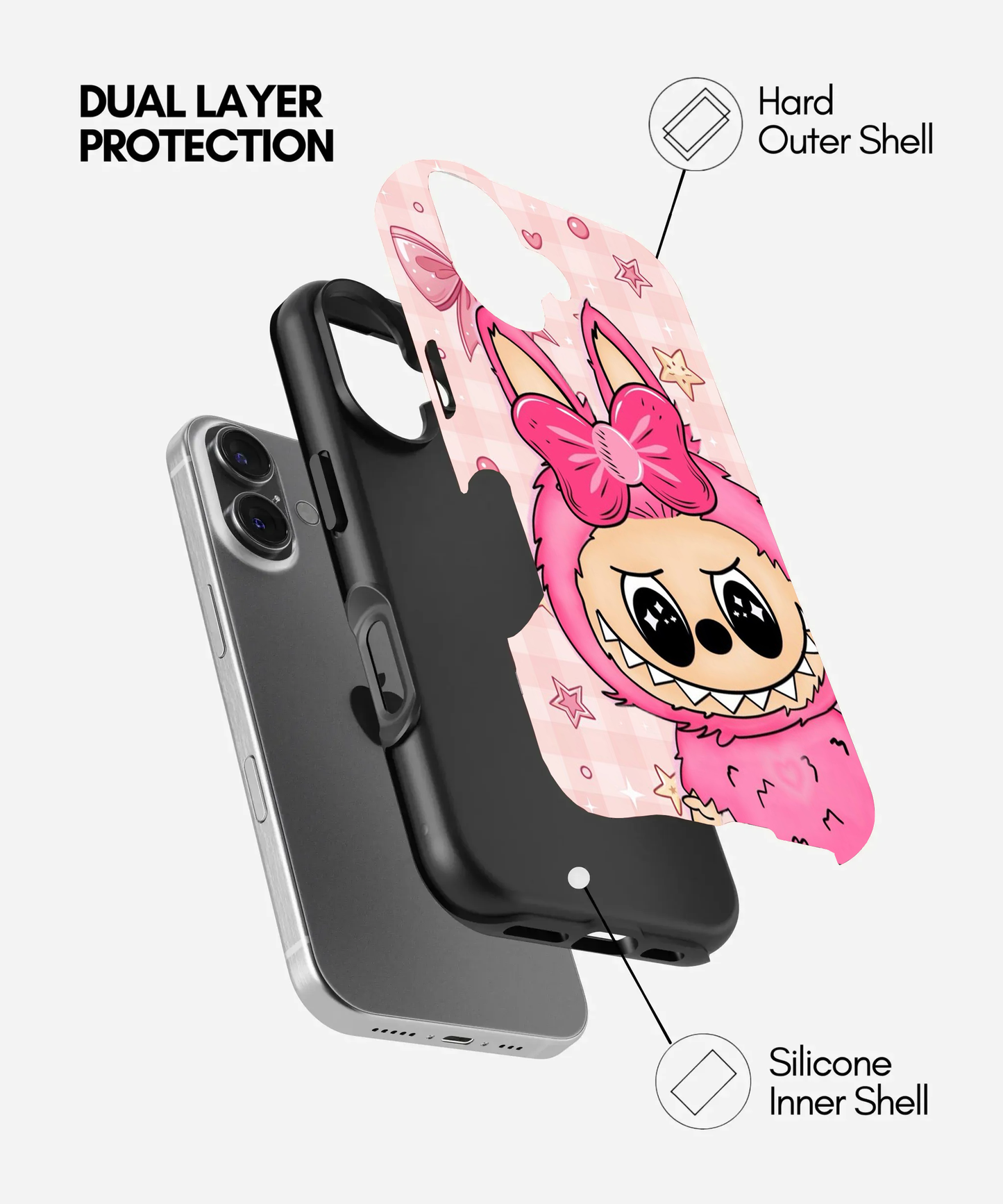 Coquette Pink Bow Labubu Glossy Phone Case