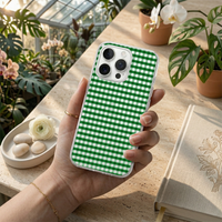 Yellow Gingham Aesthetic Phone Case with Floral Beaded Charm