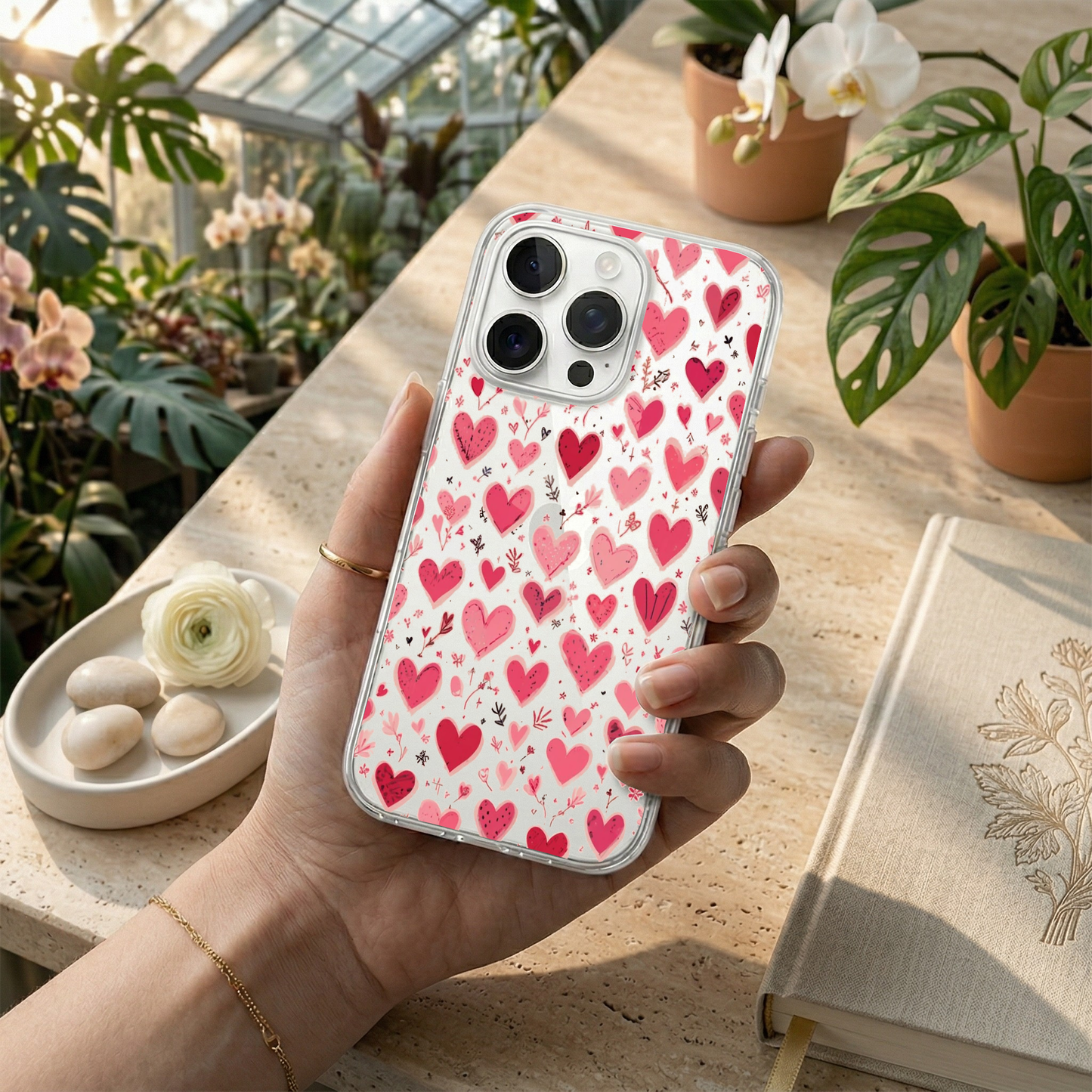 Sweetheart Doodle Clear Phone Case with Beaded Charm
