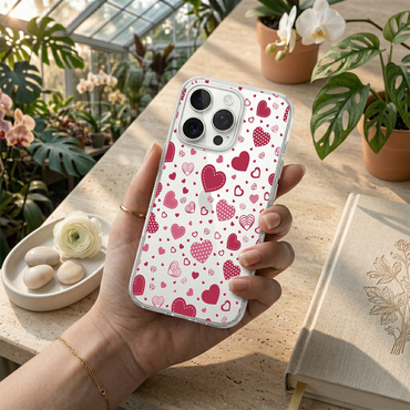 Mixed Pattern Valentine Heart Phone Case with Beaded Charm