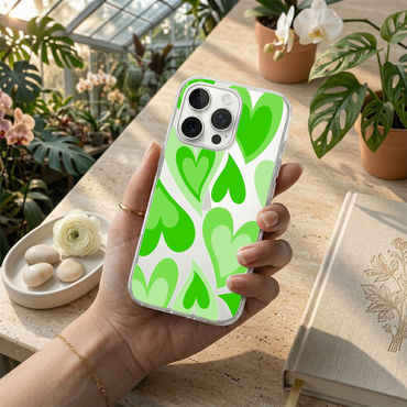 Neon Green Retro Layered Heart Phone Case with Beaded Charm