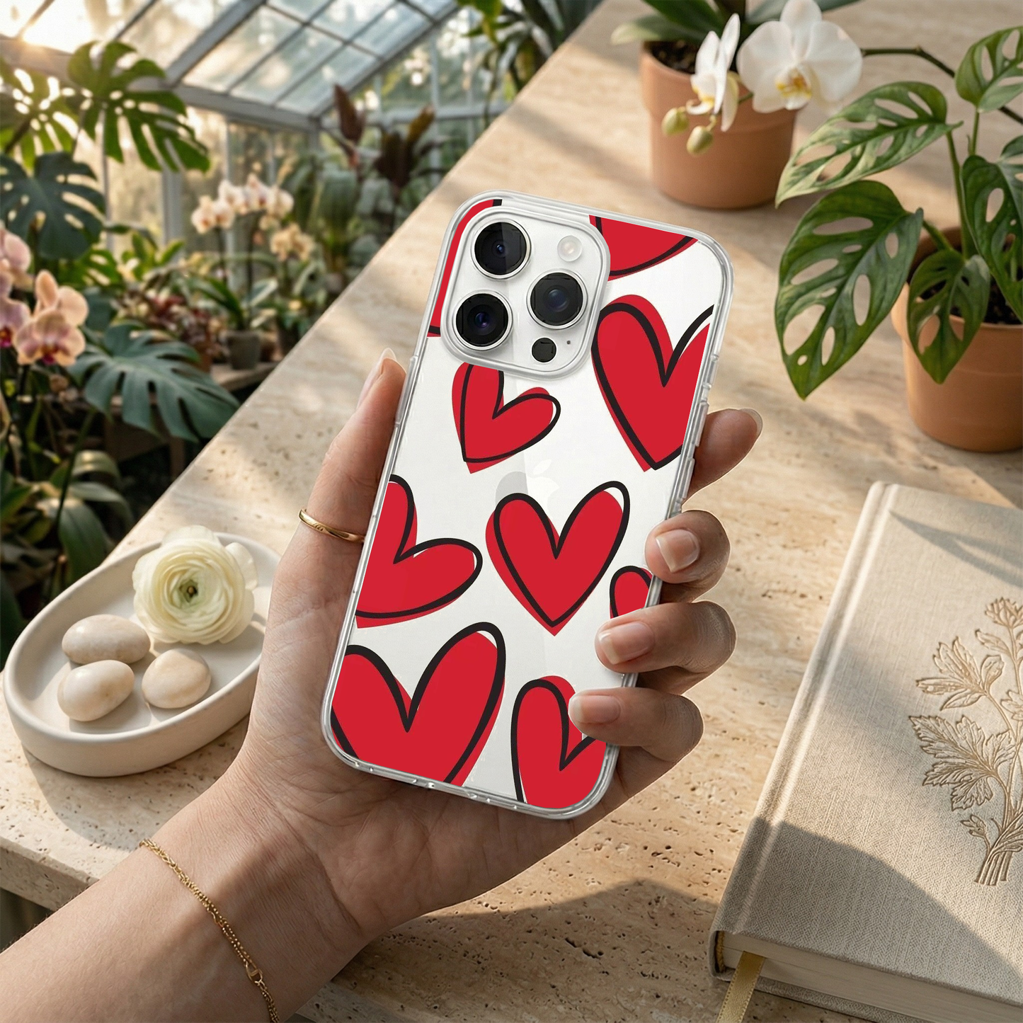 Pop Art Red Heart Phone Case with Pearl Bow Charm