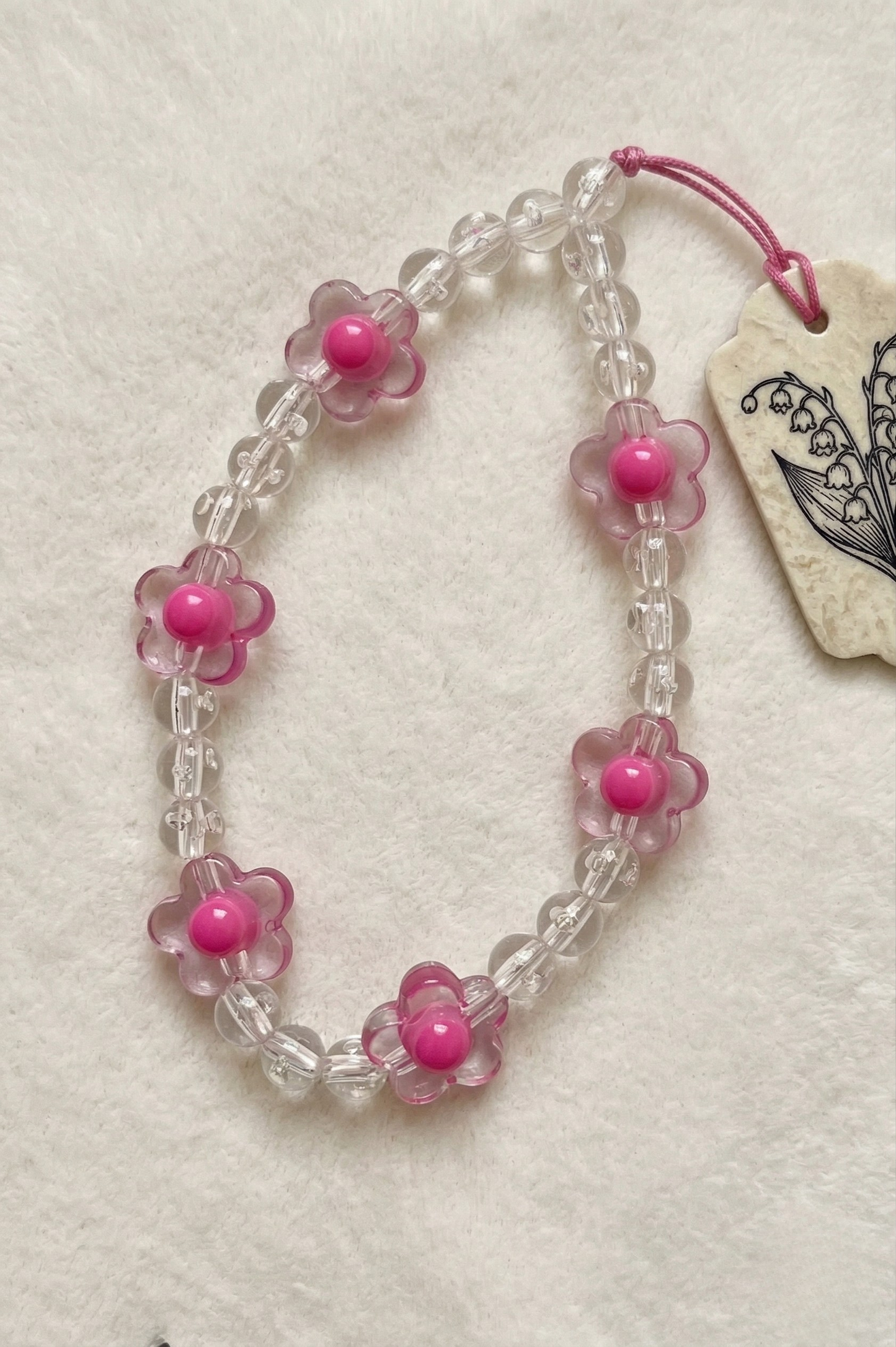 Pastel Pink Ribbon Bow Clear Phone Case with Pearl Strap
