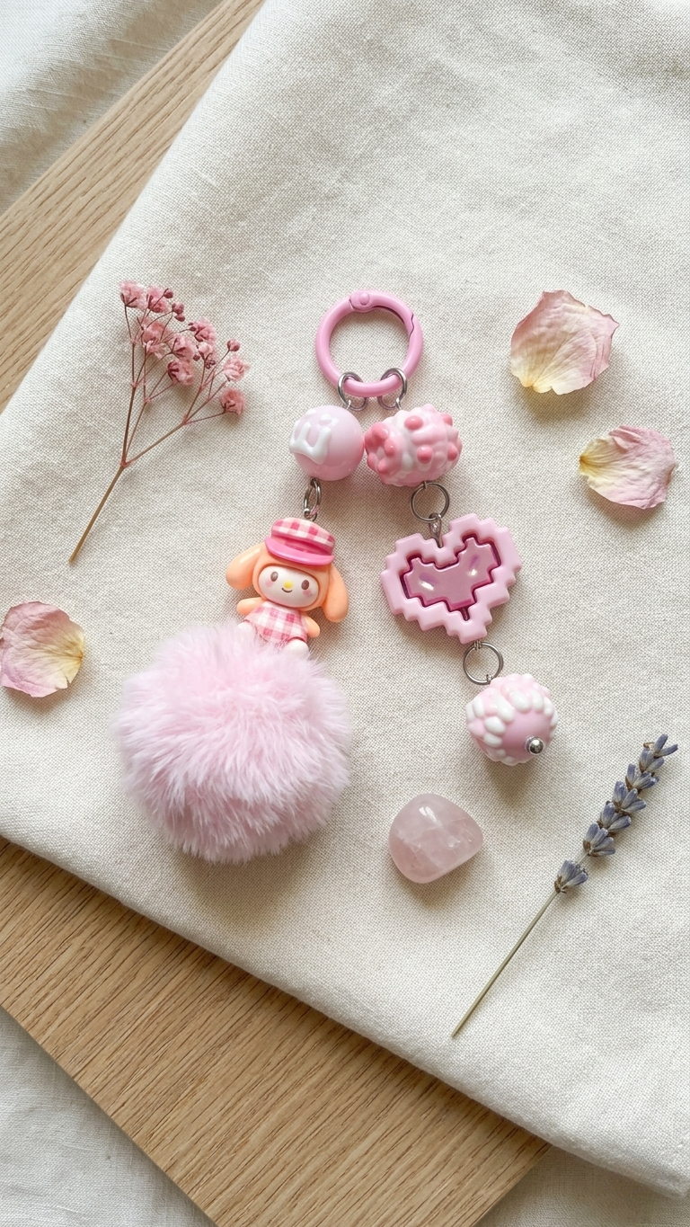 Kawaii Pink Fluffy Pom-Pom Bag Charm & Keychain | Y2K Aesthetic