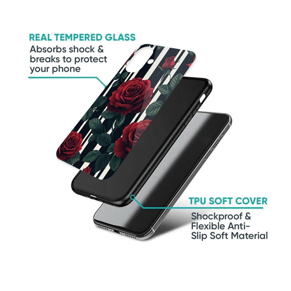 Bold Stripe & Dark Red Rose Phone Case