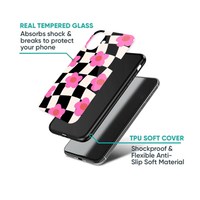 Black & White Wavy Checkerboard Pink Floral Case