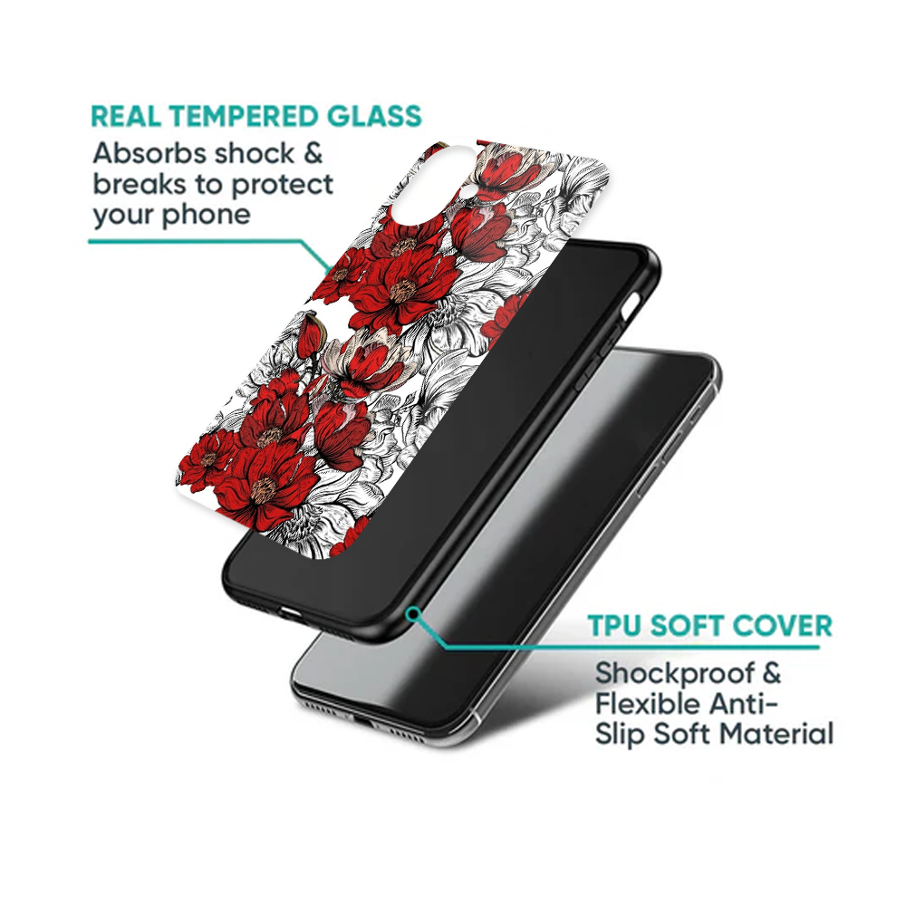 Dark Red & Monochrome Botanical Line Art Case