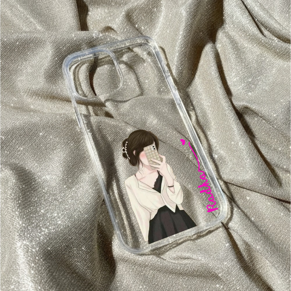 Personalized Girl Selfie Clear Case - White Cardigan