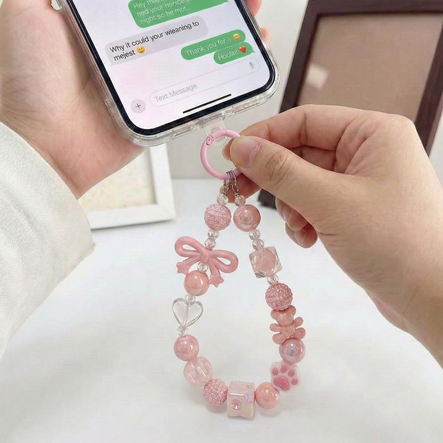 Soft Pink Pearl & Bow Phone Charm